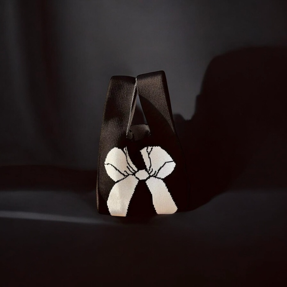 Chic White Bowknot Knit Style Satchel‎ Elegant Stylish Black White Bow Handbag